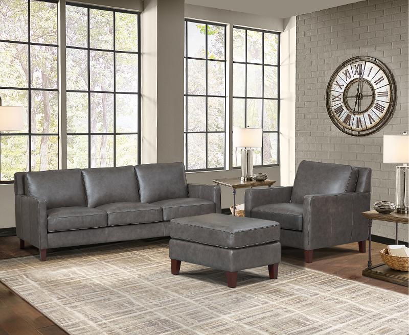 New Haven Ash Gray Leather 3 Piece, Leather Sofa Set With Ottoman
