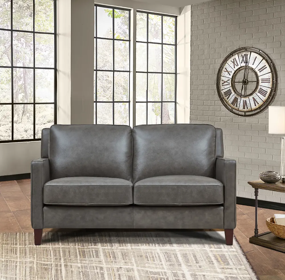 New Haven Contemporary Ash Gray Leather Loveseat-1