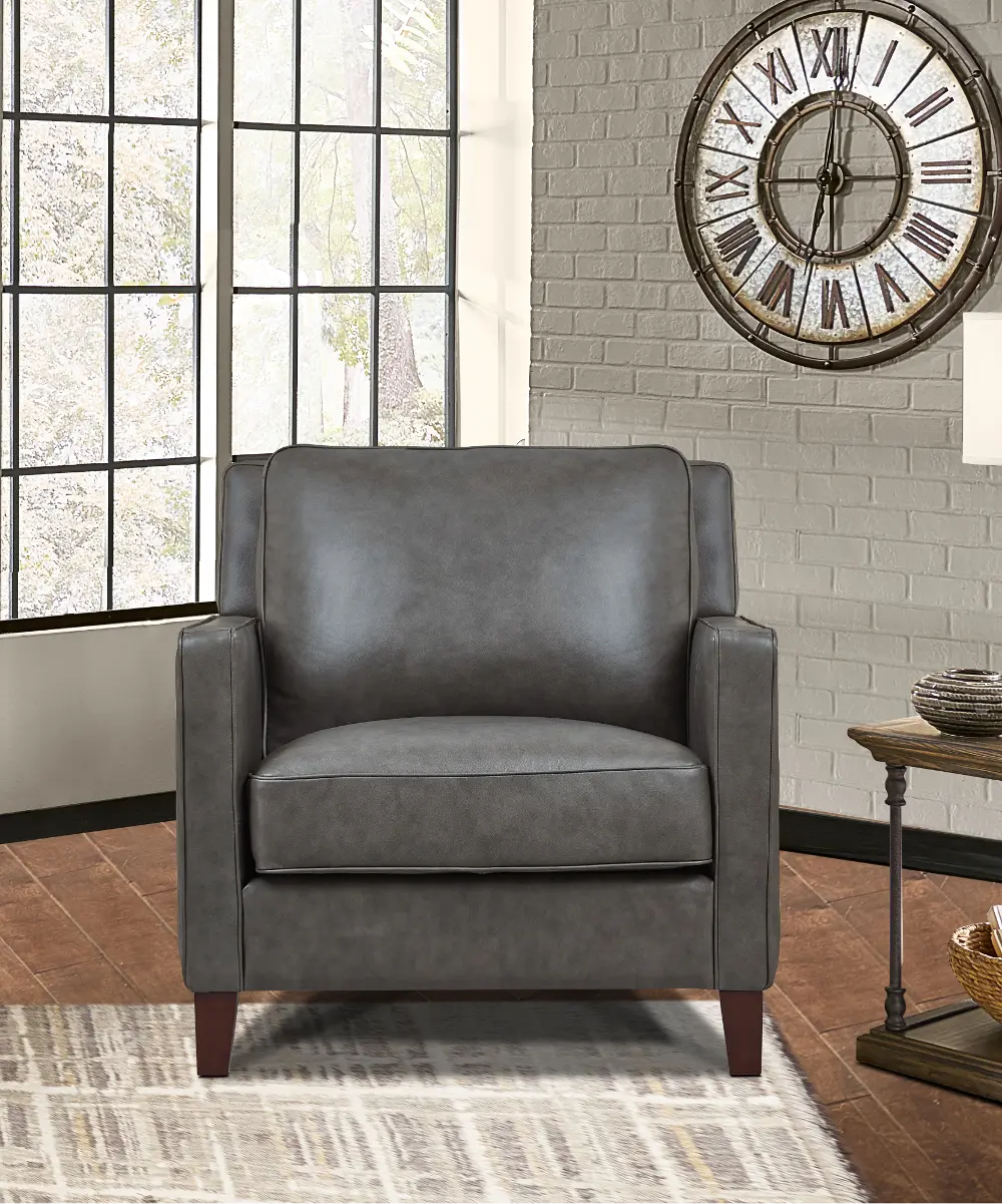 New Haven Contemporary Ash Gray Leather Chair-1