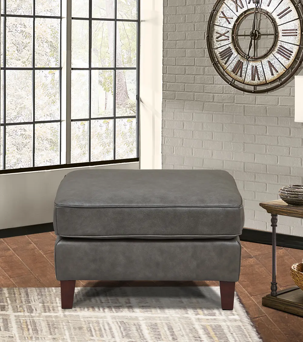 New Haven Contemporary Ash Gray Leather Ottoman-1