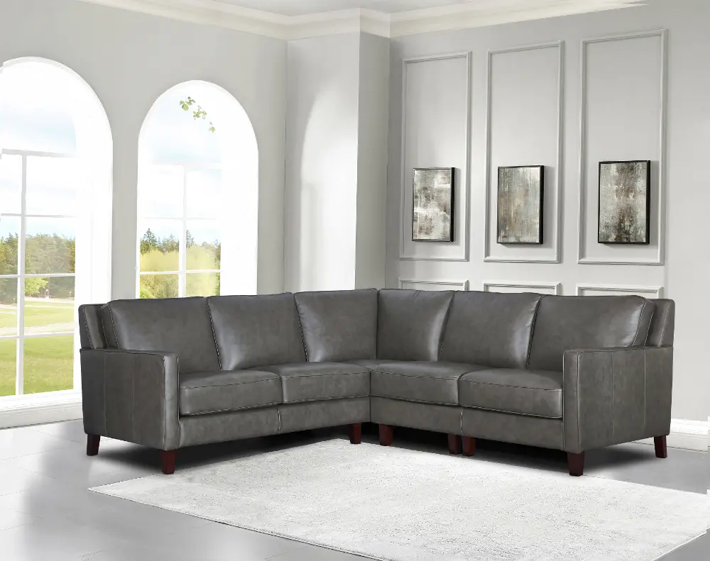 New Haven 3-Piece Gray Leather L-Shaped Sectional-1
