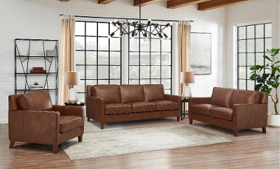 Brown Leather 4 Piece Living Room Set, Living Room Leather Furniture