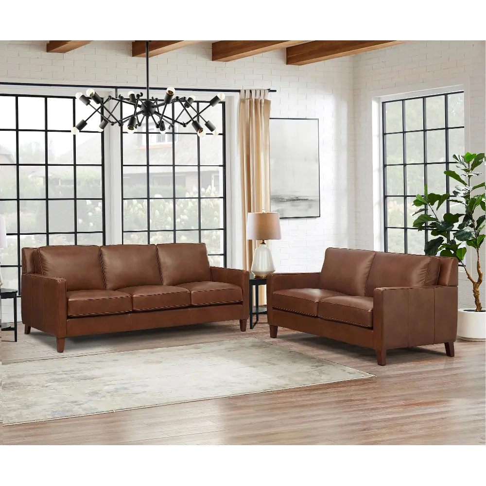 New Haven Brown Leather 2 Piece Sofa and Loveseat Set - Amax Leather-1