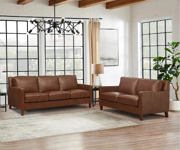 New Haven Brown Leather 2 Piece Sofa And Loveseat Set Rc Willey New Haven Brown Leather 2 Piece Sofa, Sofa Loveseat Set Brown