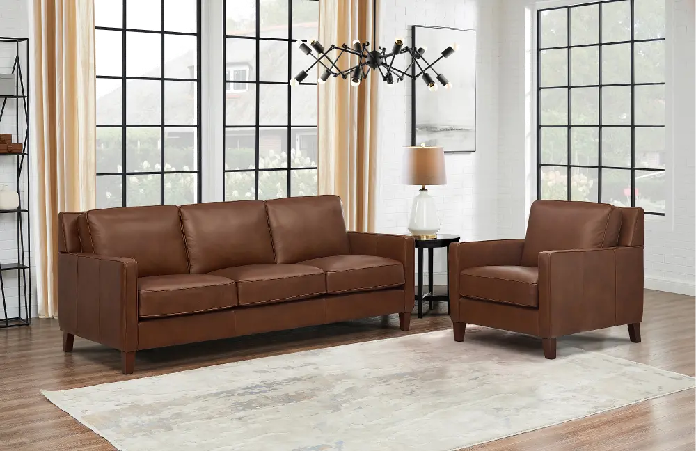 New Haven Brown Leather 2 Piece Sofa and Chair Set-1