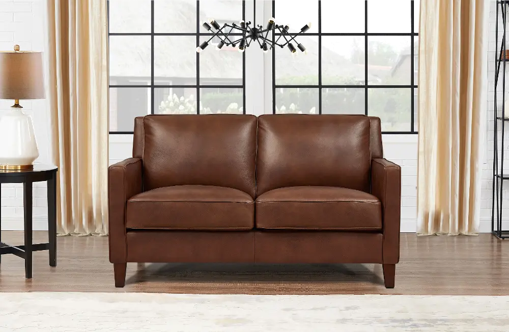 New Haven Tobacco Brown Leather Loveseat - Amax Leather-1