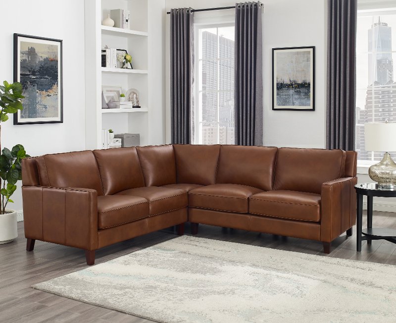 New Haven Contemporary Brown Leather 3, Leather 3 Piece Sectional