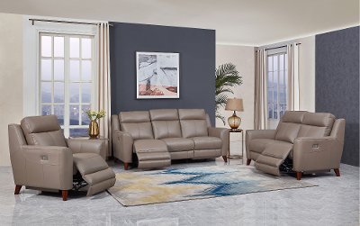 Taupe Leather Power Reclining Sofa And Loveseat Set Fresno Rc Willey Taupe Leather Power Reclining Sofa And, Leather Sofa Loveseat And Recliner Set
