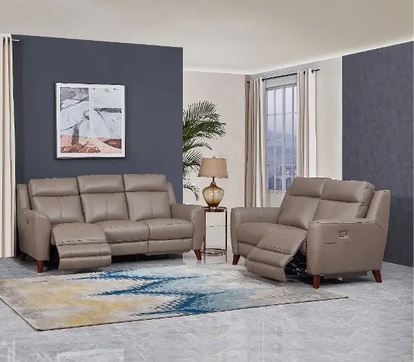 Fresno Taupe Leather Power Reclining, Grey Leather Power Reclining Sofa Set