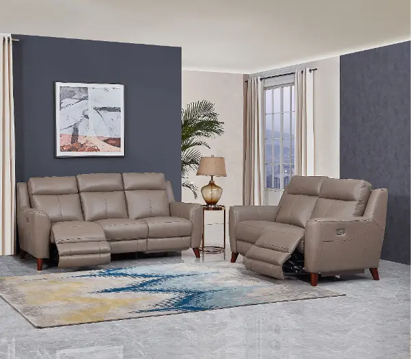 Fresno Taupe Leather Power Reclining Sofa And Loveseat Set Rc Willey Fresno Taupe Leather Power Reclining, Grey Leather Power Reclining Sofa Set