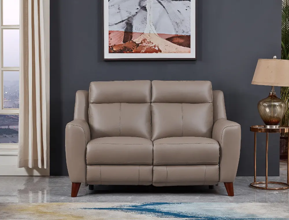 Fresno Taupe Leather Power Reclining Loveseat-1