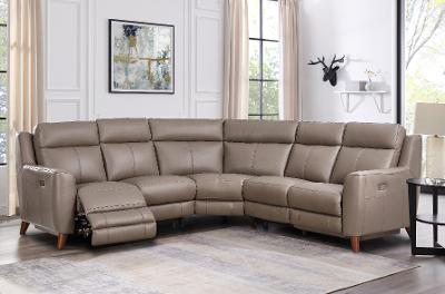 New London 4 Piece Leather Sectional, Elba Leather Power Motion Sofa Chaise