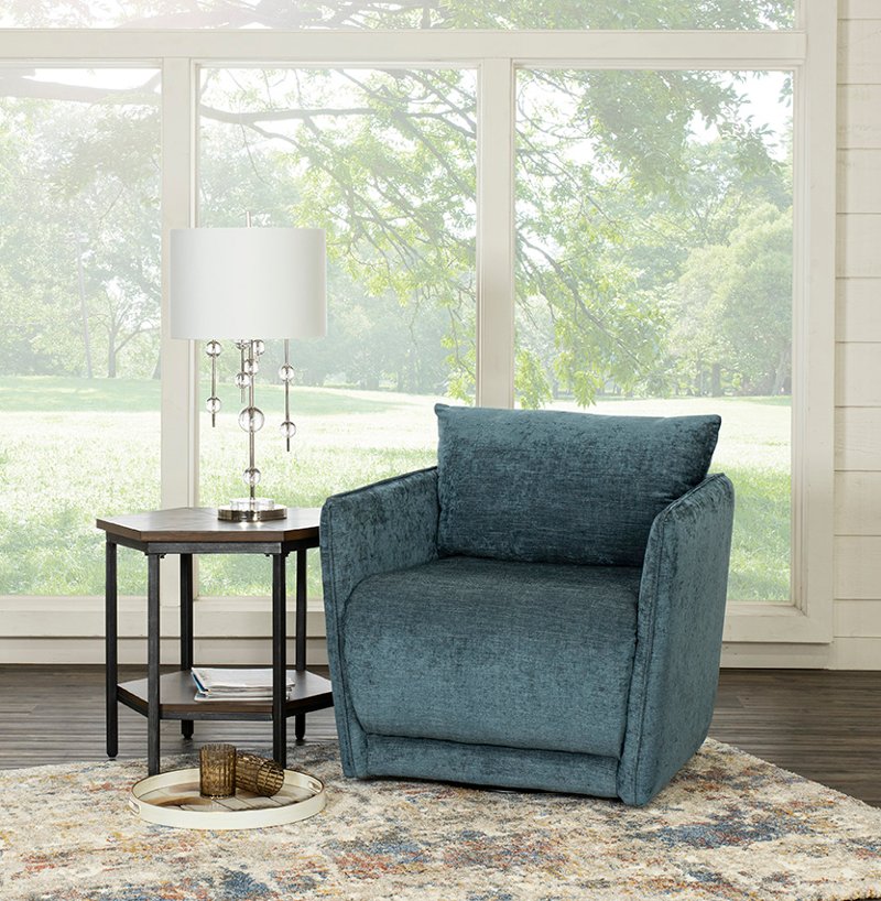 Contemporary Indigo Blue Swivel Accent, Swivel Accent Chair For Living Room