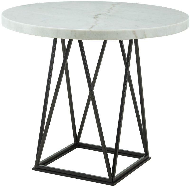 Contemporary White Marble And Metal, Round Metal Top Dining Table