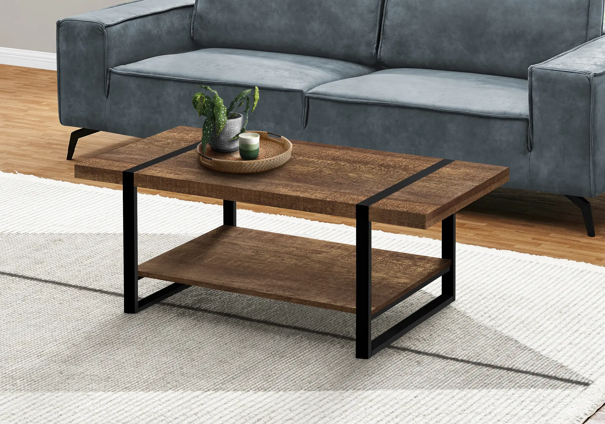 I2850 Industrial Reclaimed Brown Coffee Table with Metal sku I2850