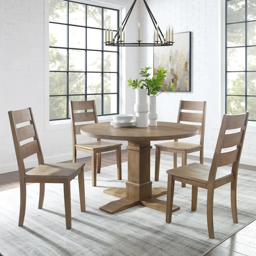 KF13062RB-RB Rustic Brown 5 Piece Round Dining Table Set with Ladderback Chairs- Joanna-1