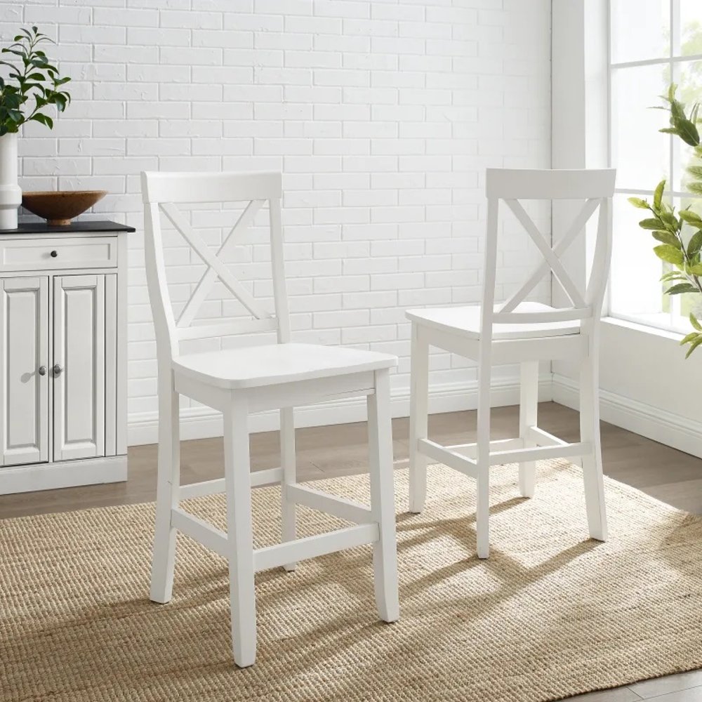 X-Back White Counter Height Stool, Set of 2