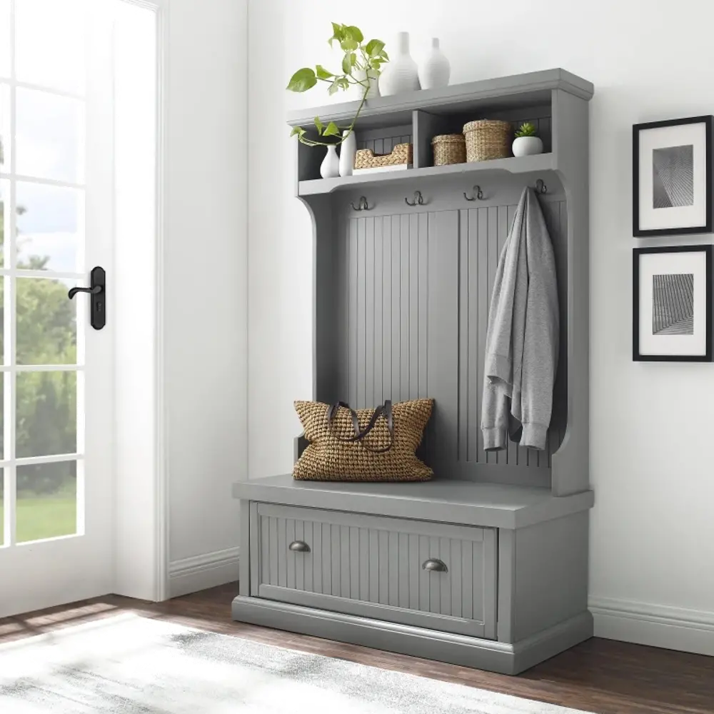 CF6006-GY Seaside Gray Distressed Hall Tree With Storage-1