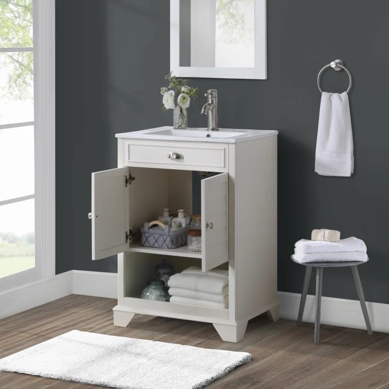 24 Inch White Bath Vanity With Sink, 24 White Vanity With Sink