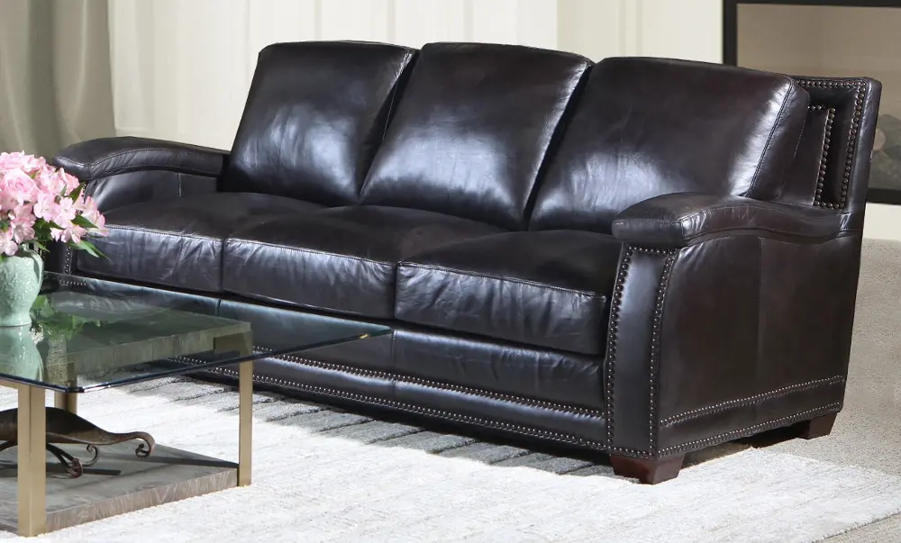 Primo Traditional Smoke Dark Brown Leather Sofa-1
