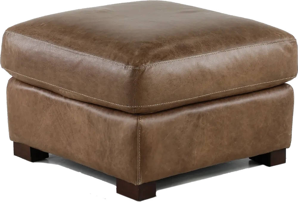 Tex Taupe Leather Ottoman-1