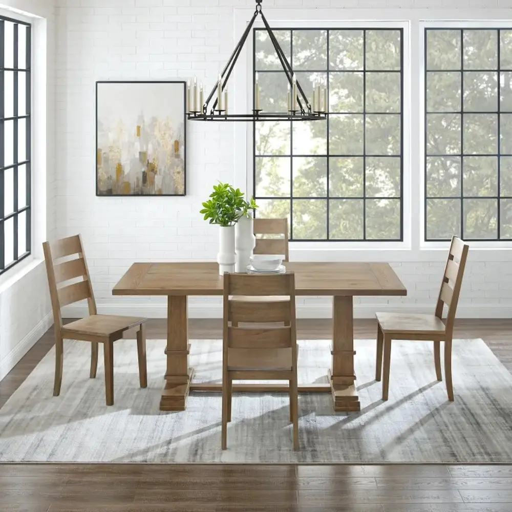 KF13064RB-RB Rustic Brown 5 Piece Dining Room Set with Ladderback Chairs- Joanna-1