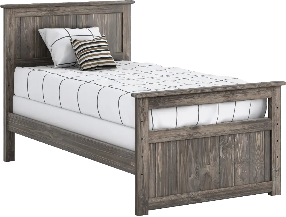 Rustic Driftwood Twin Panel Bed - Fort-1