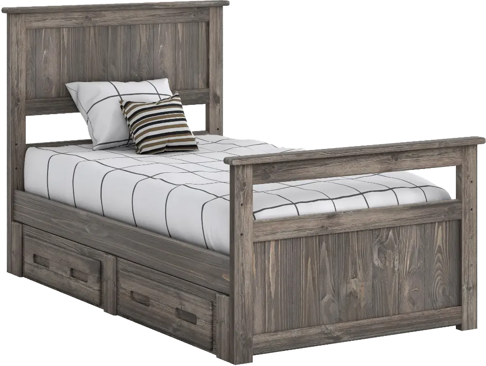Rustic Driftwood Twin Storage Bed with 2 Drawers - Fort-1