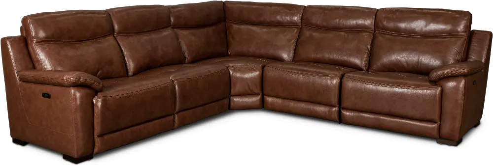 Kobe Brown Leather-Match 5 Piece Power Reclining Sectional-1