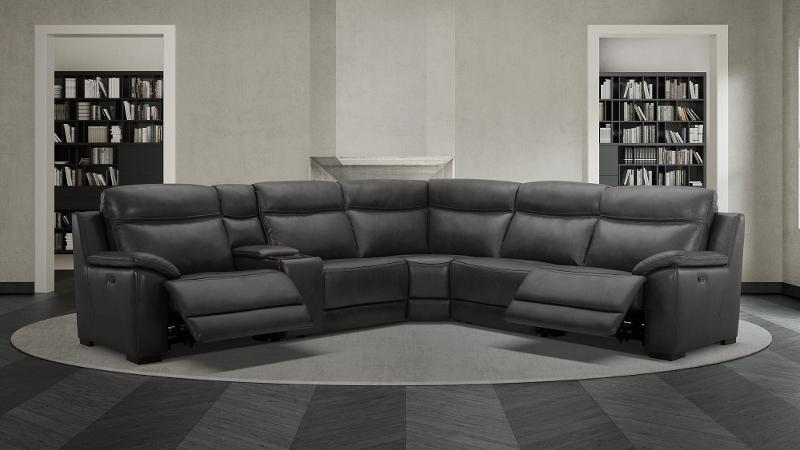 6 Piece Power Reclining Sectional, Kobe Leather Sofa