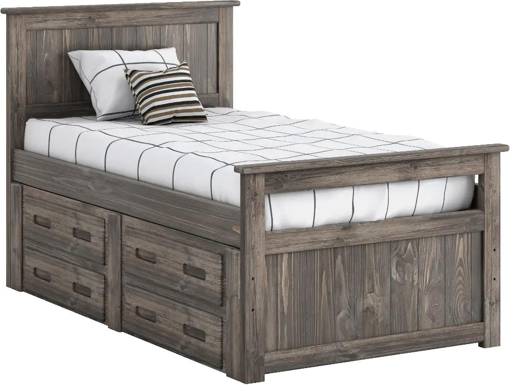 Rustic Driftwood Twin Storage Bed with 4 Drawers - Fort-1