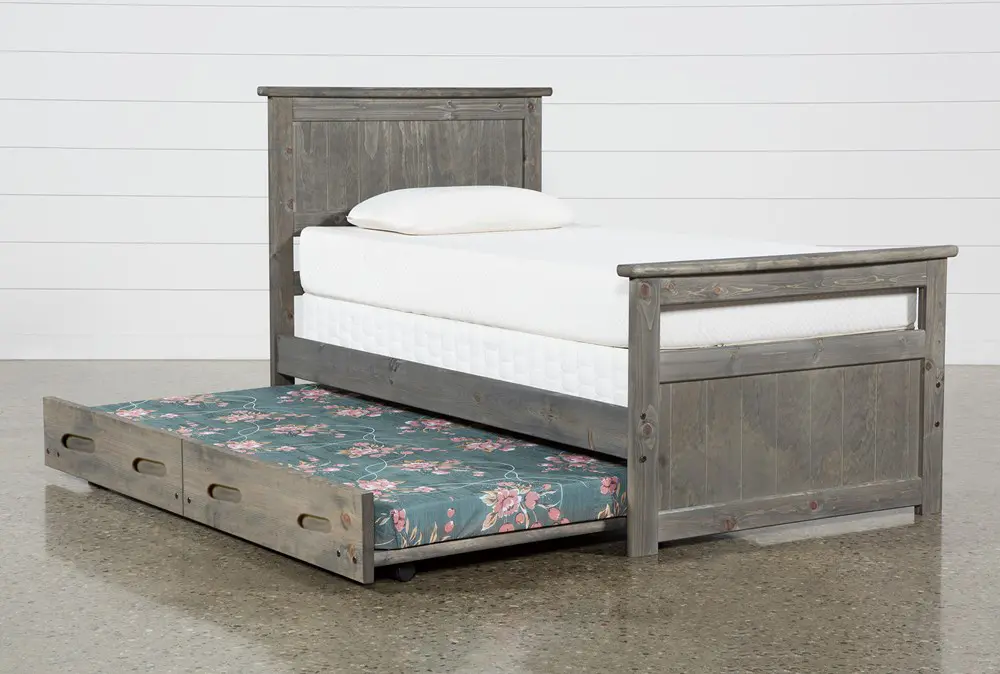 Rustic Driftwood Twin Panel Bed with Trundle - Fort-1