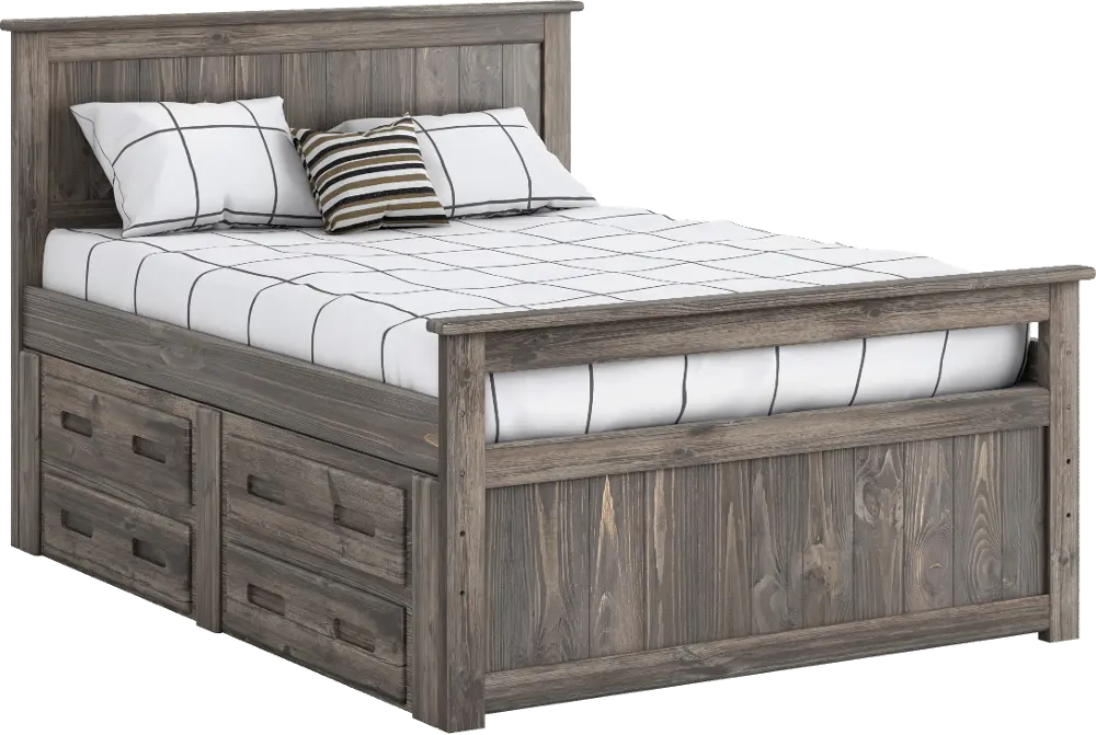 Rustic Driftwood Full Storage Bed with 4 Drawers - Fort-1