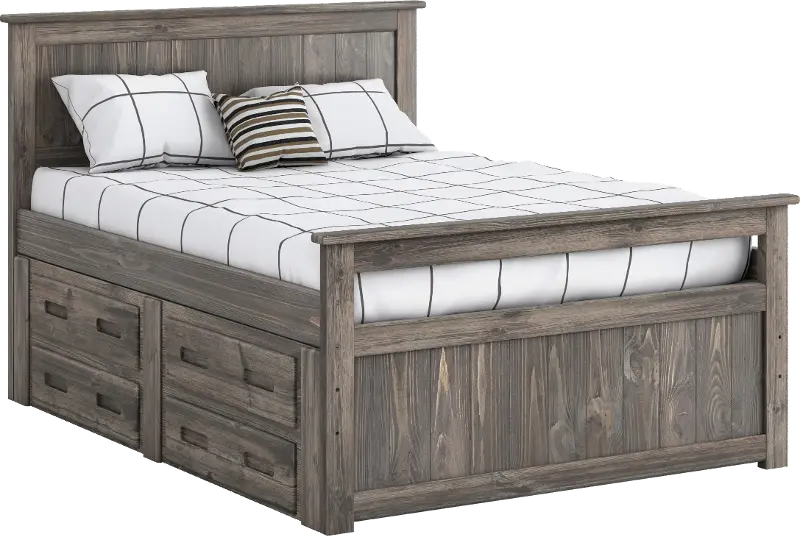 Rustic Driftwood Full Storage Bed With, Wooden Box Bed Frame Full