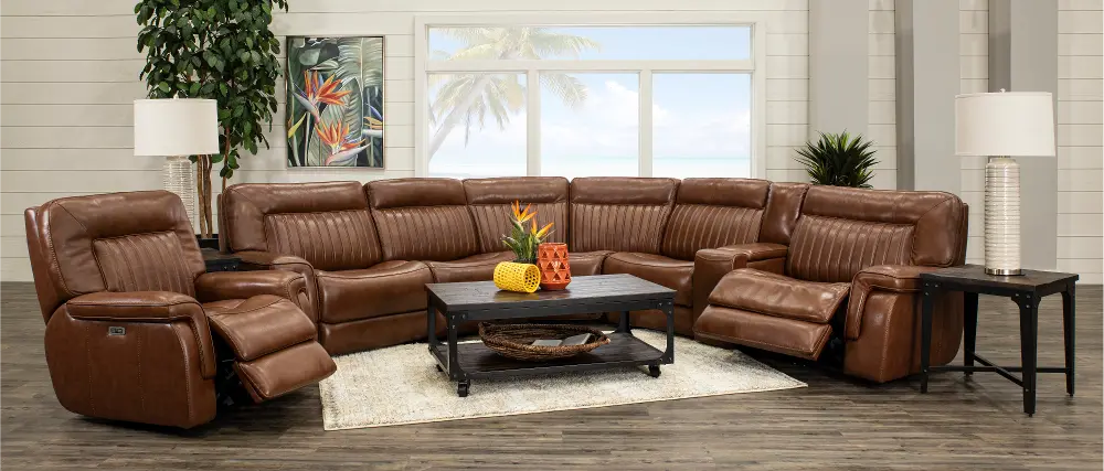 Stampede Brown 6 Piece Power Reclining Sectional-1