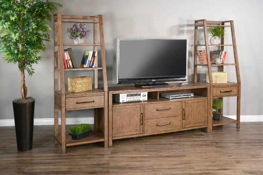 Doe Valley Light Brown Rustic Entertainment Wall Center-1
