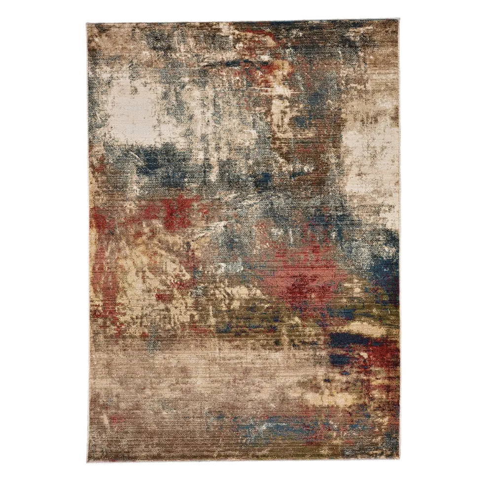 3920RS0510705940 Landis-Abstract 5 x 8 Medium Distressed Beige, Blue, and Red Area Rug-1