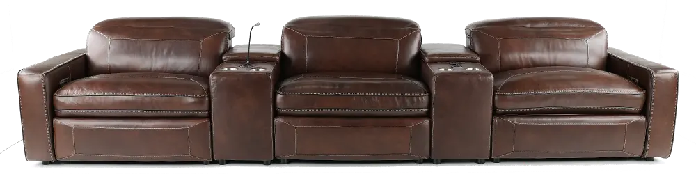 Spaces Brown Leather 5 Piece Home Theater Sectional-1