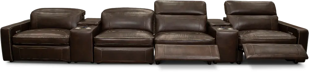 Spaces Brown Leather 6 Piece Home Theater Sectional-1