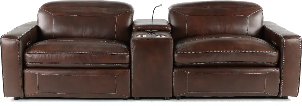 Spaces Brown Leather Power Reclining Sofa with Console-1