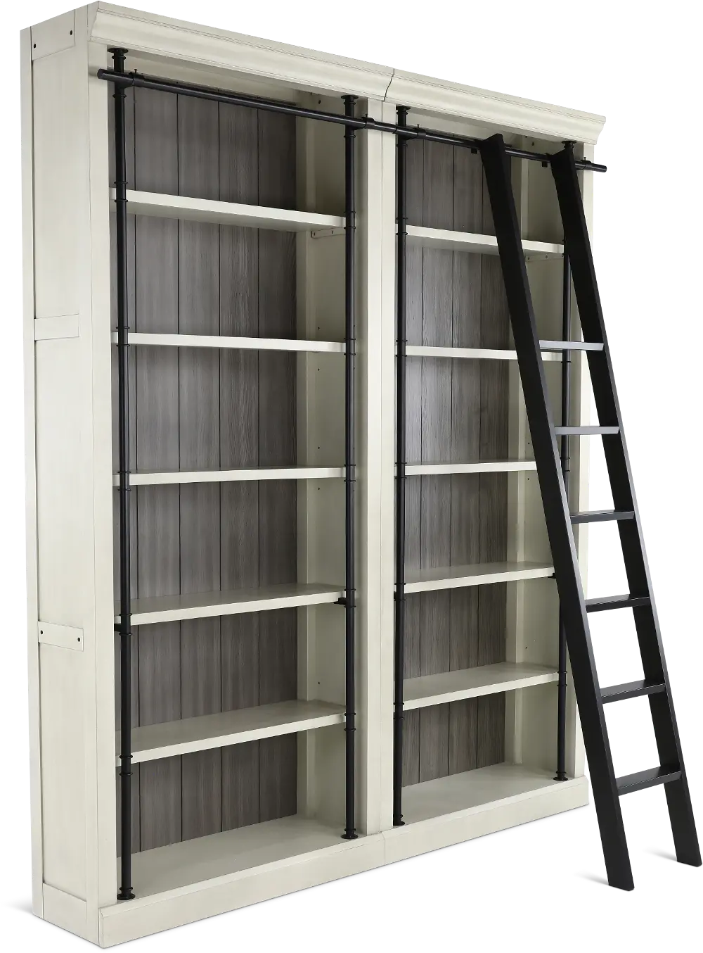 Toulouse Country Chic White Bookcase and Ladder Set-1