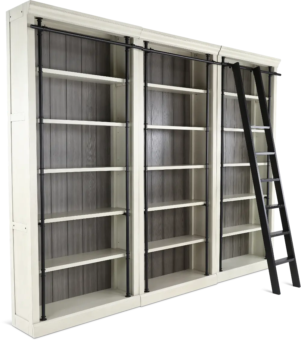 Toulouse White 4 Piece Bookcase with Metal Ladder-1