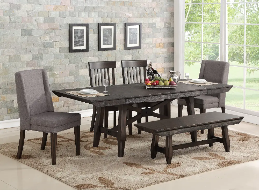 Rustic Brown and Gray 7 Piece Dining Room Set - Northern Hawk-1