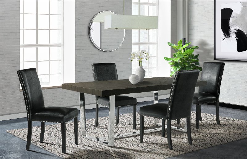 Modern Black And Chrome 5 Piece Dining, Black Wood Dining Room Table And Chairs