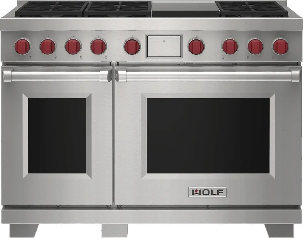 DF48650G/S/P Wolf 7.8 cu ft Dual-Fuel Range with Double Oven - Stainless Steel 48 Inch-1