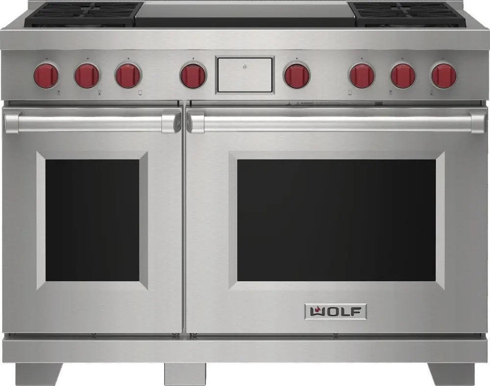 DF48450DG/S/P Wolf 7.8 cu ft Dual-Fuel Range with Double Oven - Stainless Steel 48 Inch-1