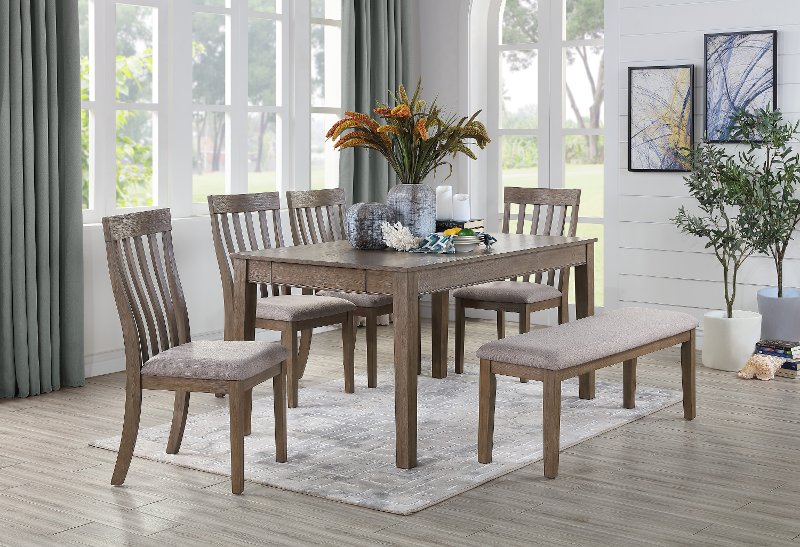 Brown Oak 6 Piece Dining Room Set With, Oak Dining Table Set For 6