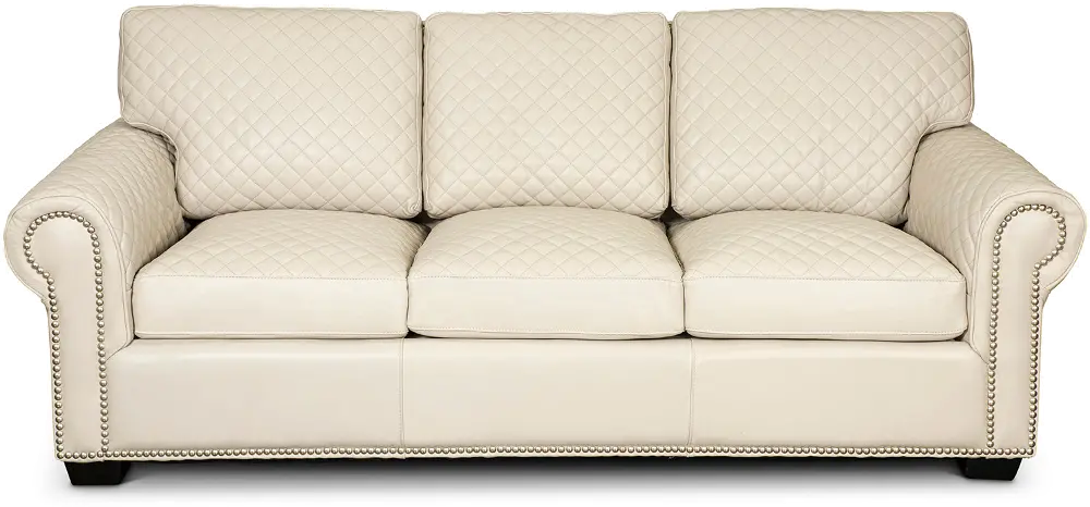 Quilted White Leather Sofa-1