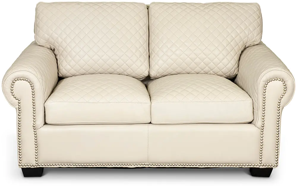 Quilted White Leather Loveseat-1