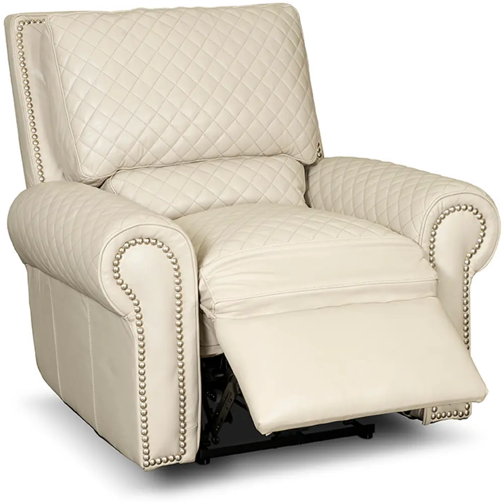 Quilted White Leather Power Recliner-1